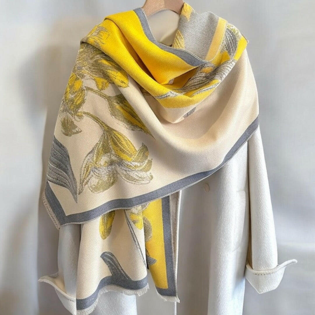 Yellow Tassel Classic Floral Printed Scarf