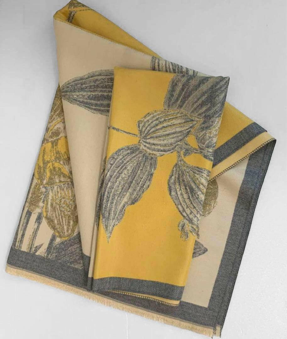 Yellow Tassel Classic Floral Printed Scarf