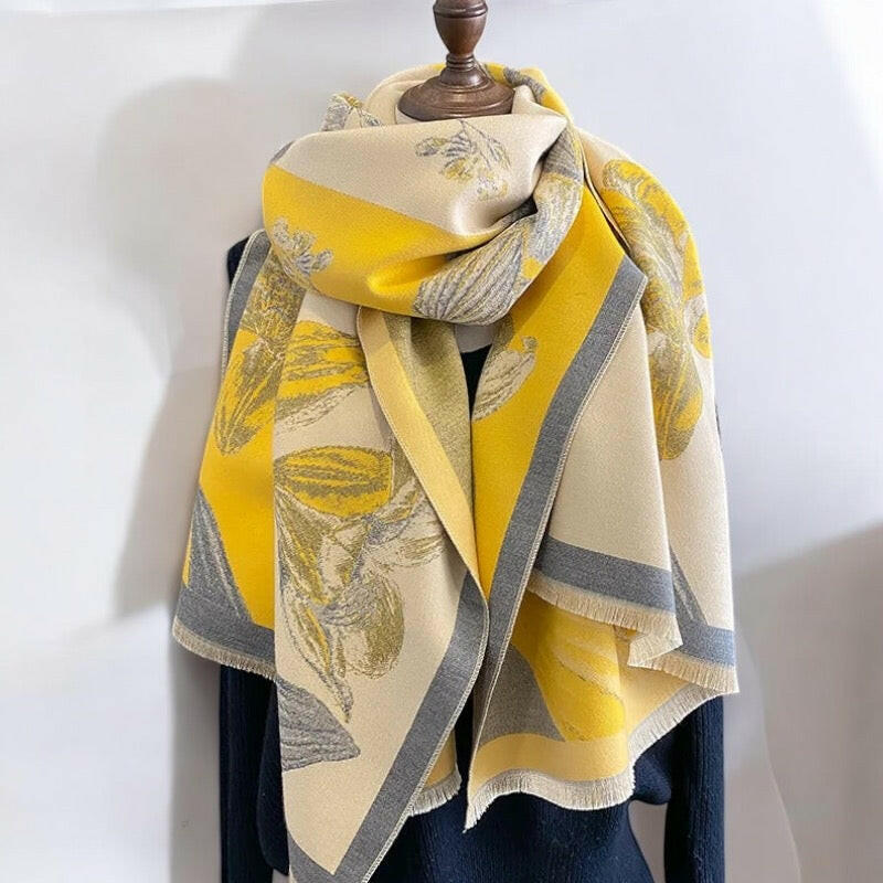 Yellow Tassel Classic Floral Printed Scarf