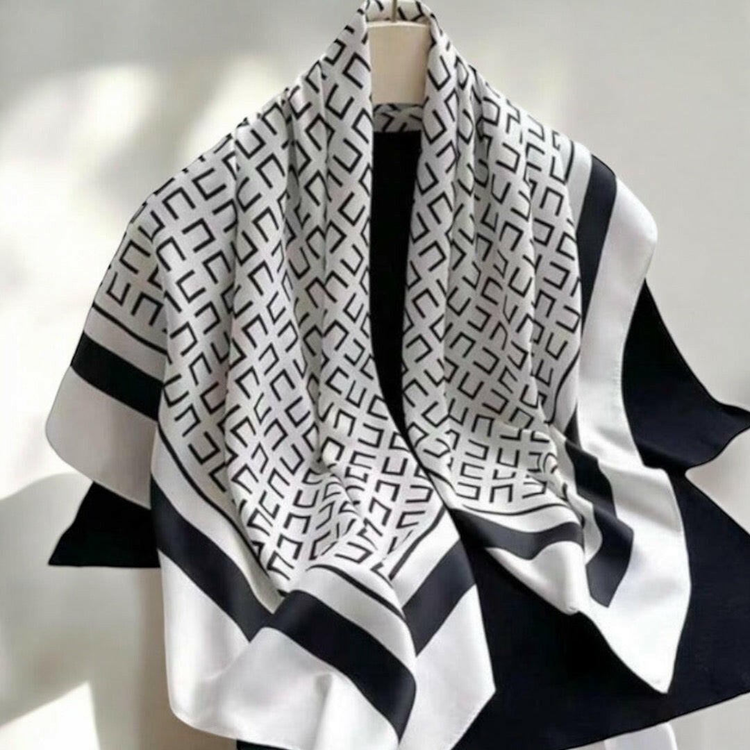 White & Black Long Satin Silk Feeling Scarfs Bandana