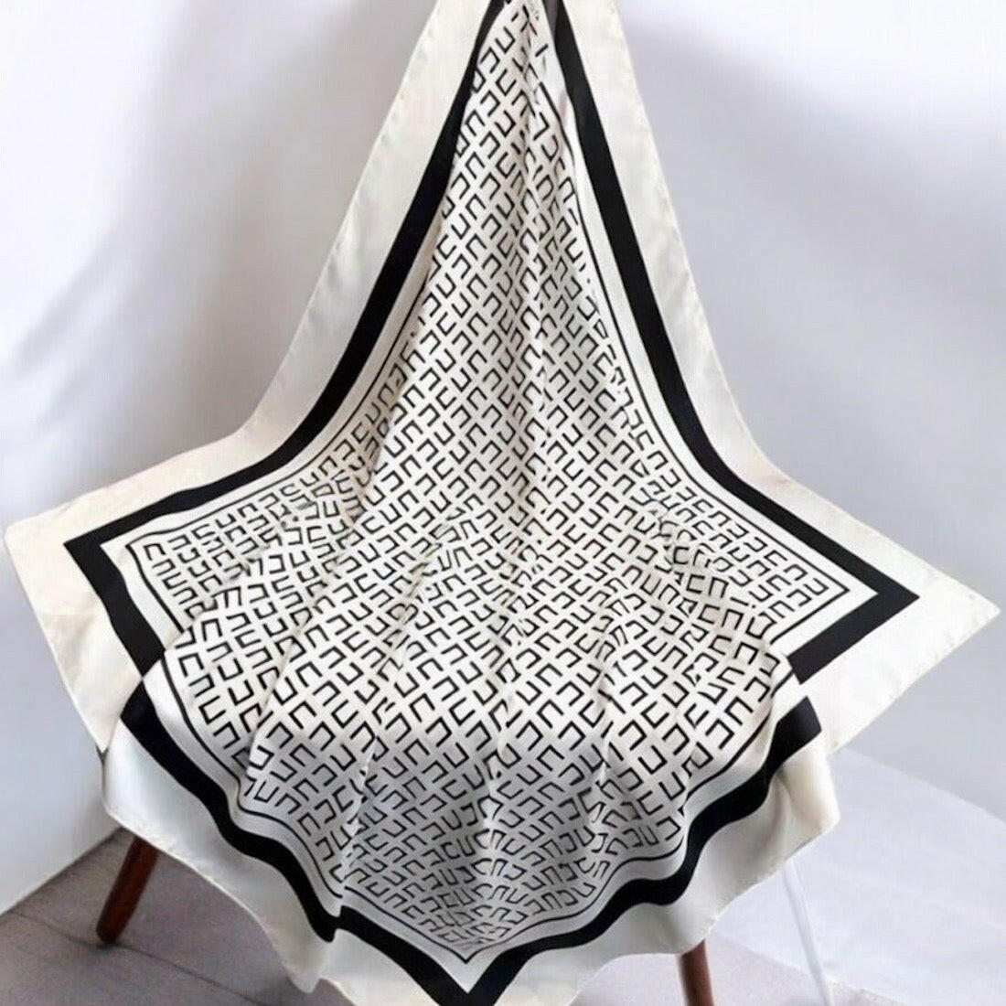 White & Black Long Satin Silk Feeling Scarfs Bandana