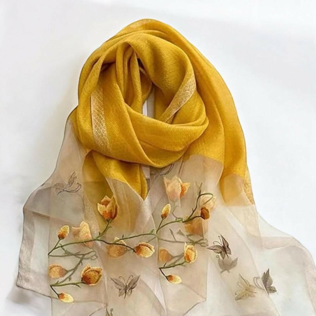 Yellow Floral Embroidery Scarf