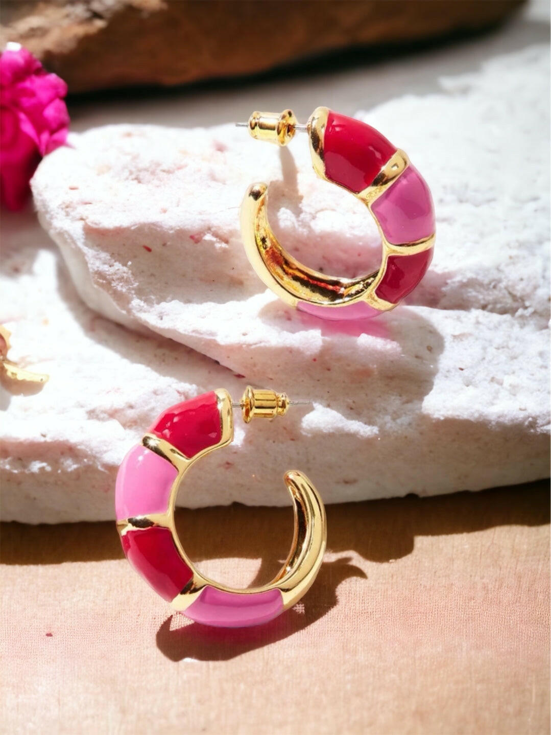 Pink Color Block Hoop Earrings