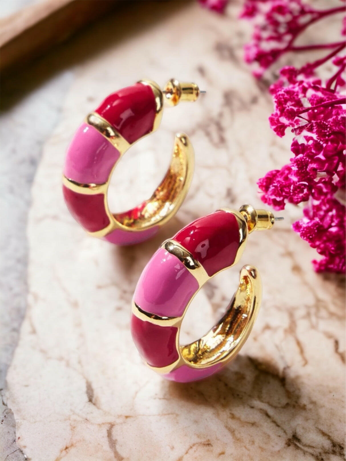 Pink Color Block Hoop Earrings