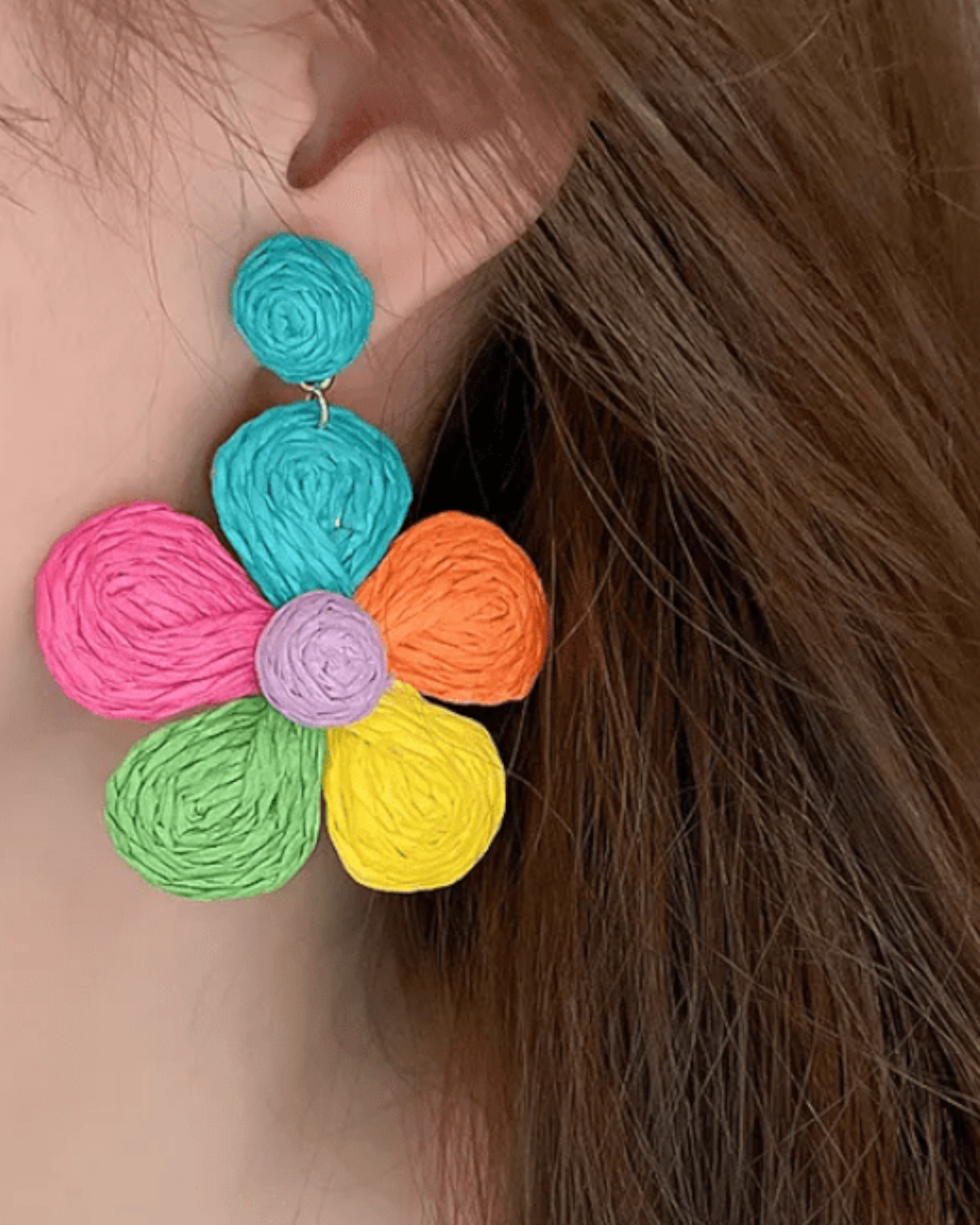 Straw Flower Drop Earrings