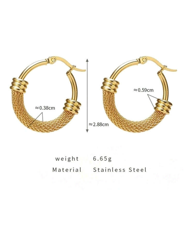 Vintage Stainless Steel Round Hoop Earrings - These classic hoop earrings are made from durable stainless steel, featuring a timeless round shape with intricate vintage details, making them a versatile and stylish accessory for any occasion.