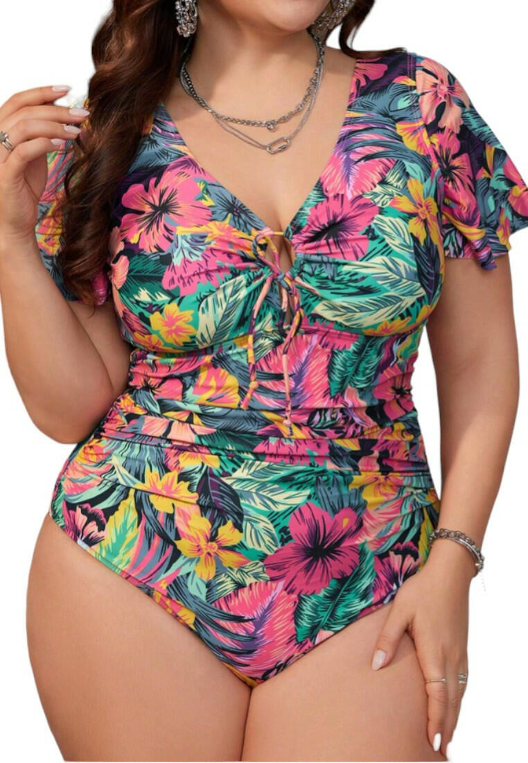 Plus Size Tropical Plant  Swimwear