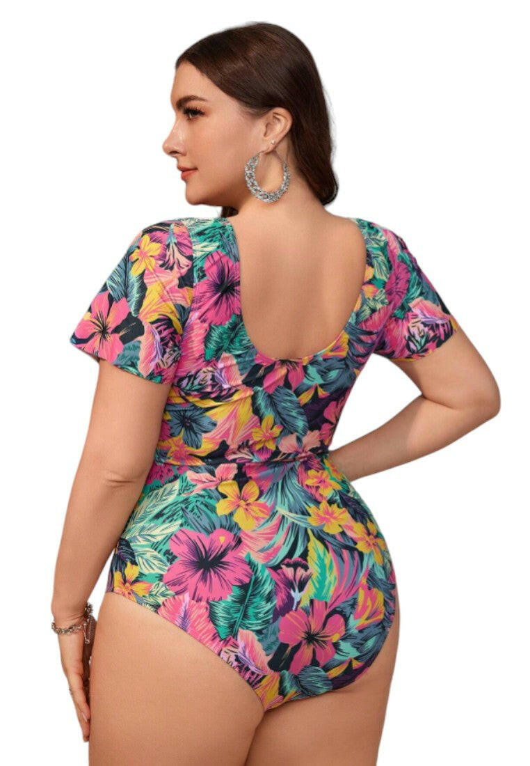 Plus Size Tropical Plant  Swimwear