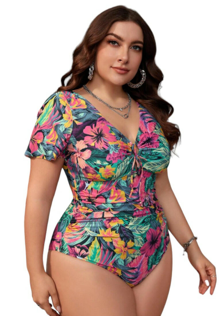 Plus Size Tropical Plant  Swimwear