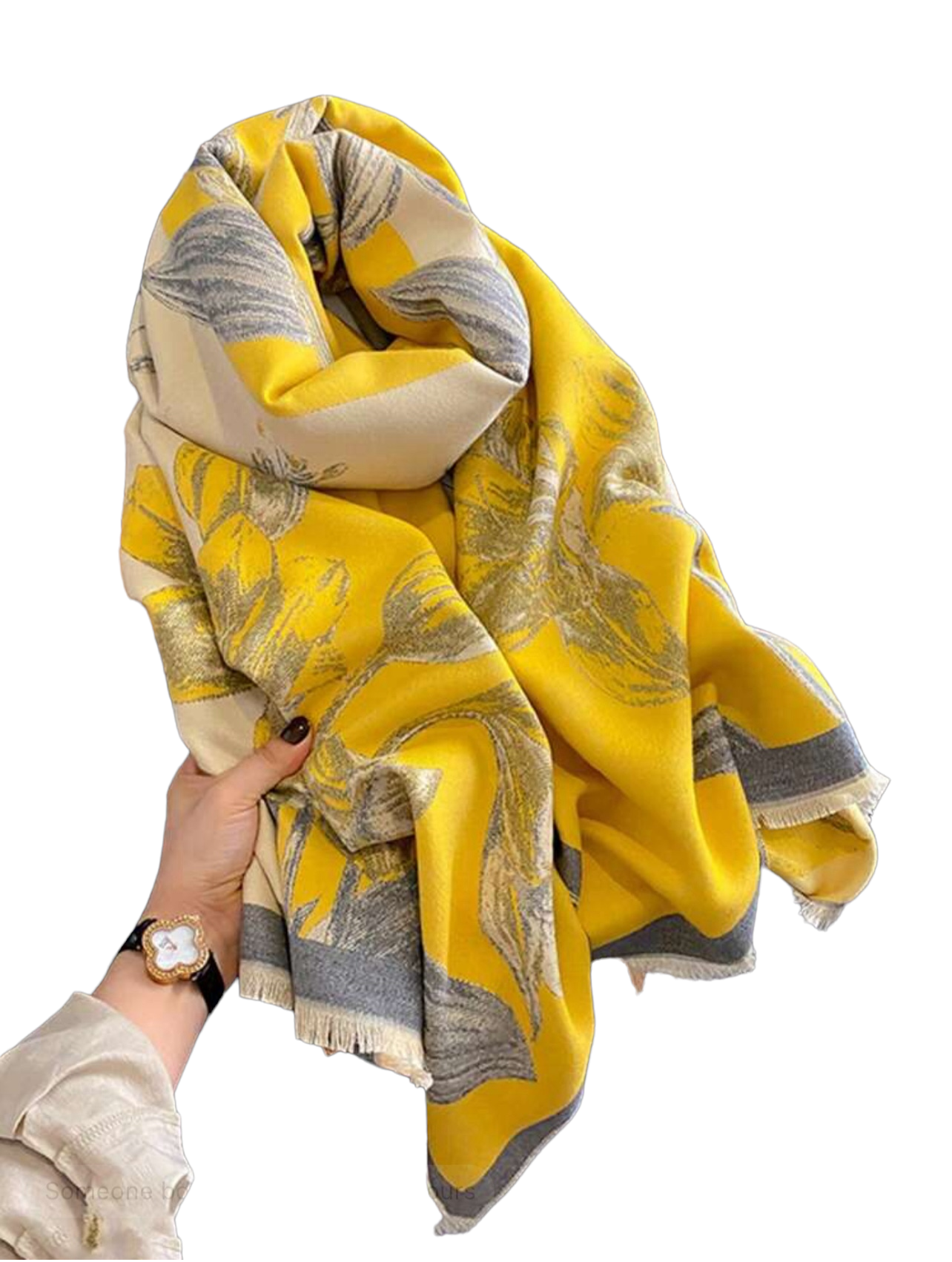 Yellow Tassel Classic Floral Printed Scarf