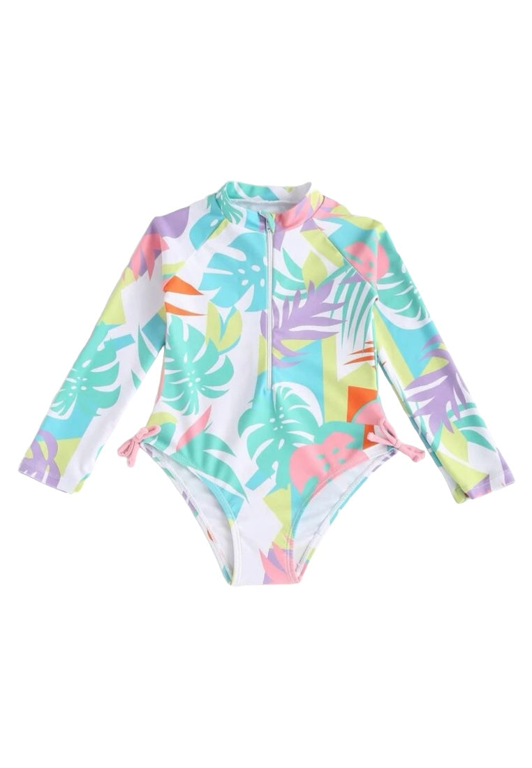 Toddler Girls Tropical Print Zip One Piece Swimsuit