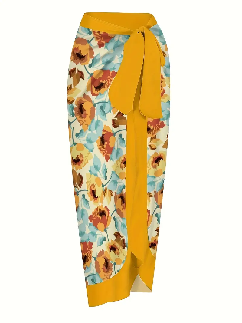 Bow Tie Shoulder Straps V Neck One-piece Bathing-suit & Cover Up Skirt