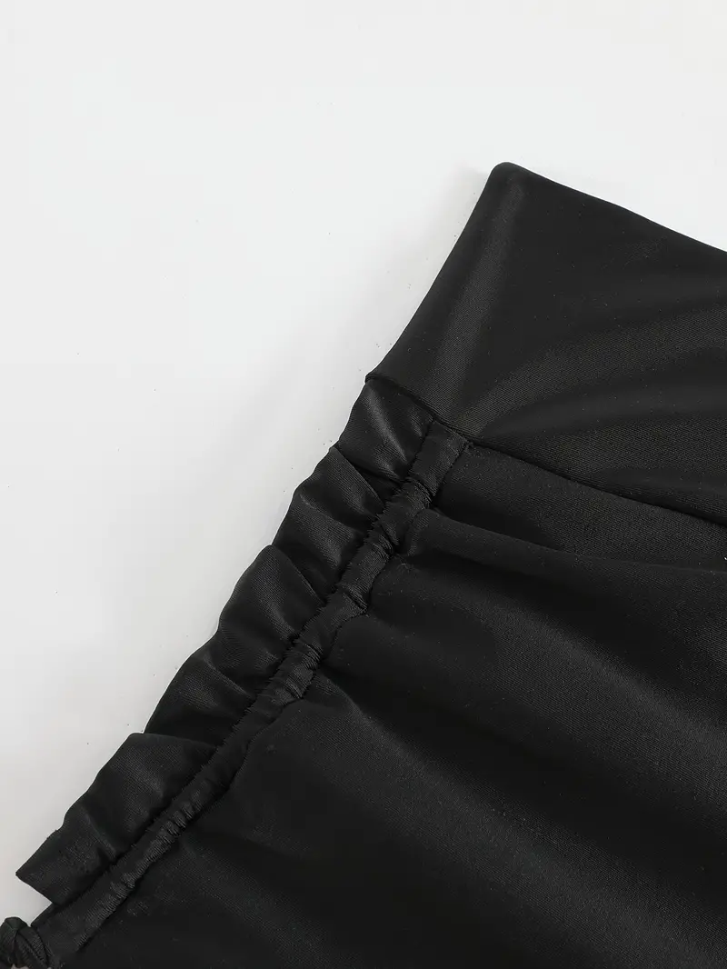 Plus Size Solid Drawstring Ruched Side High Waisted Beachwear Shorts