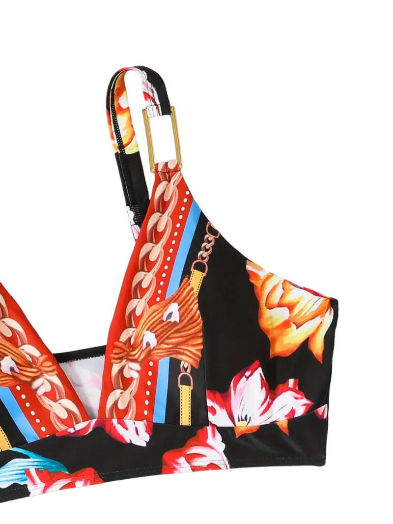 Floral & Chain Print Plus Size  Swimwear