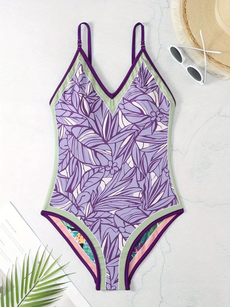 Reversible Tropical Print One-piece Swimsuit