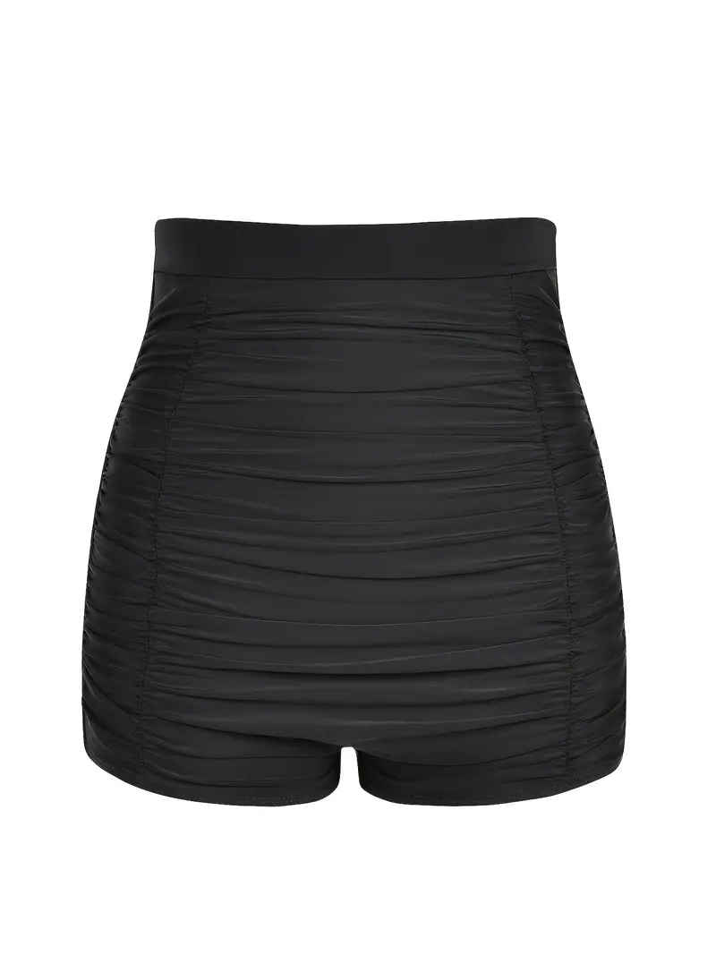 Plus Size Solid Ruched High Rise Medium Stretch Swimwear Shorts