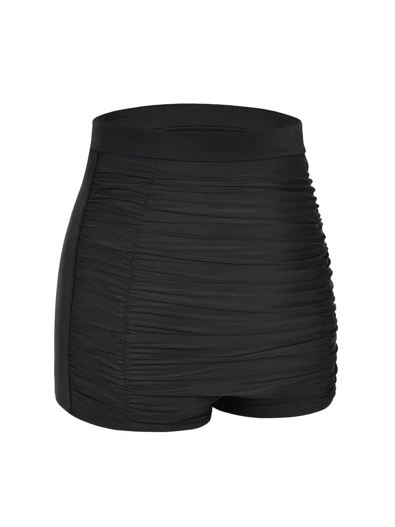Plus Size Solid Ruched High Rise Medium Stretch Swimwear Shorts