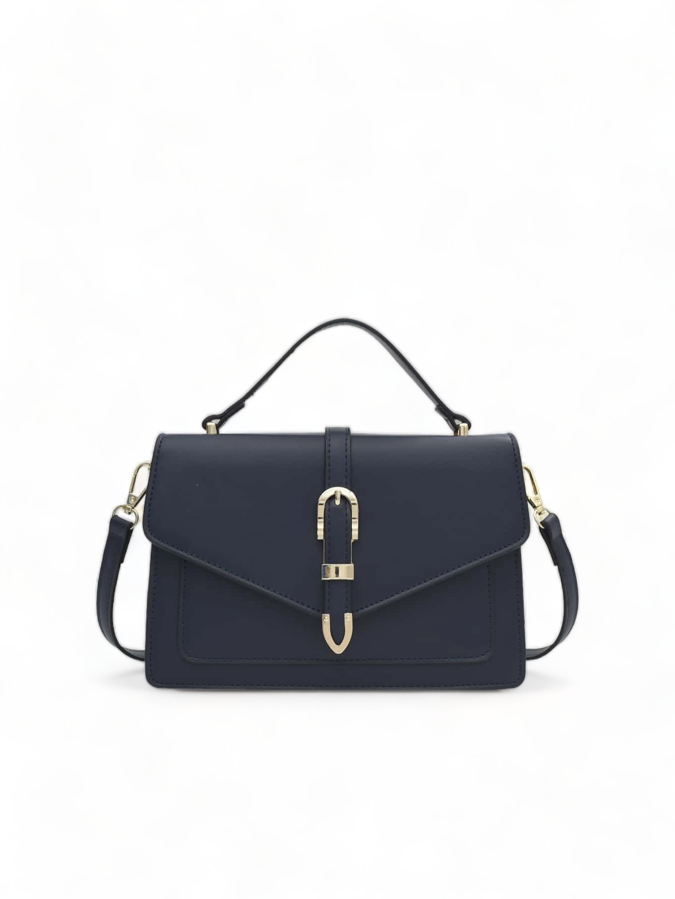 Minimalist Navy Blue Metal Decor Flap Square Bag
