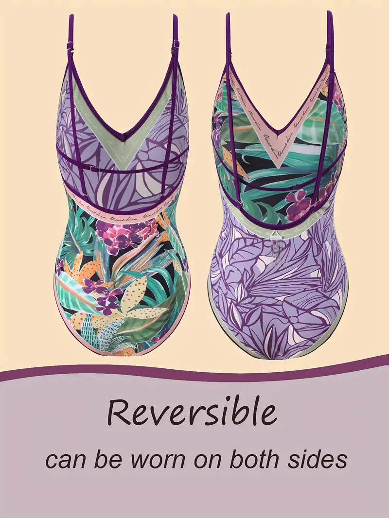 Reversible Tropical Print One-piece Swimsuit