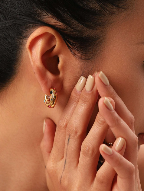 Cubic Zirconia Decor Cuff Hoop Earrings