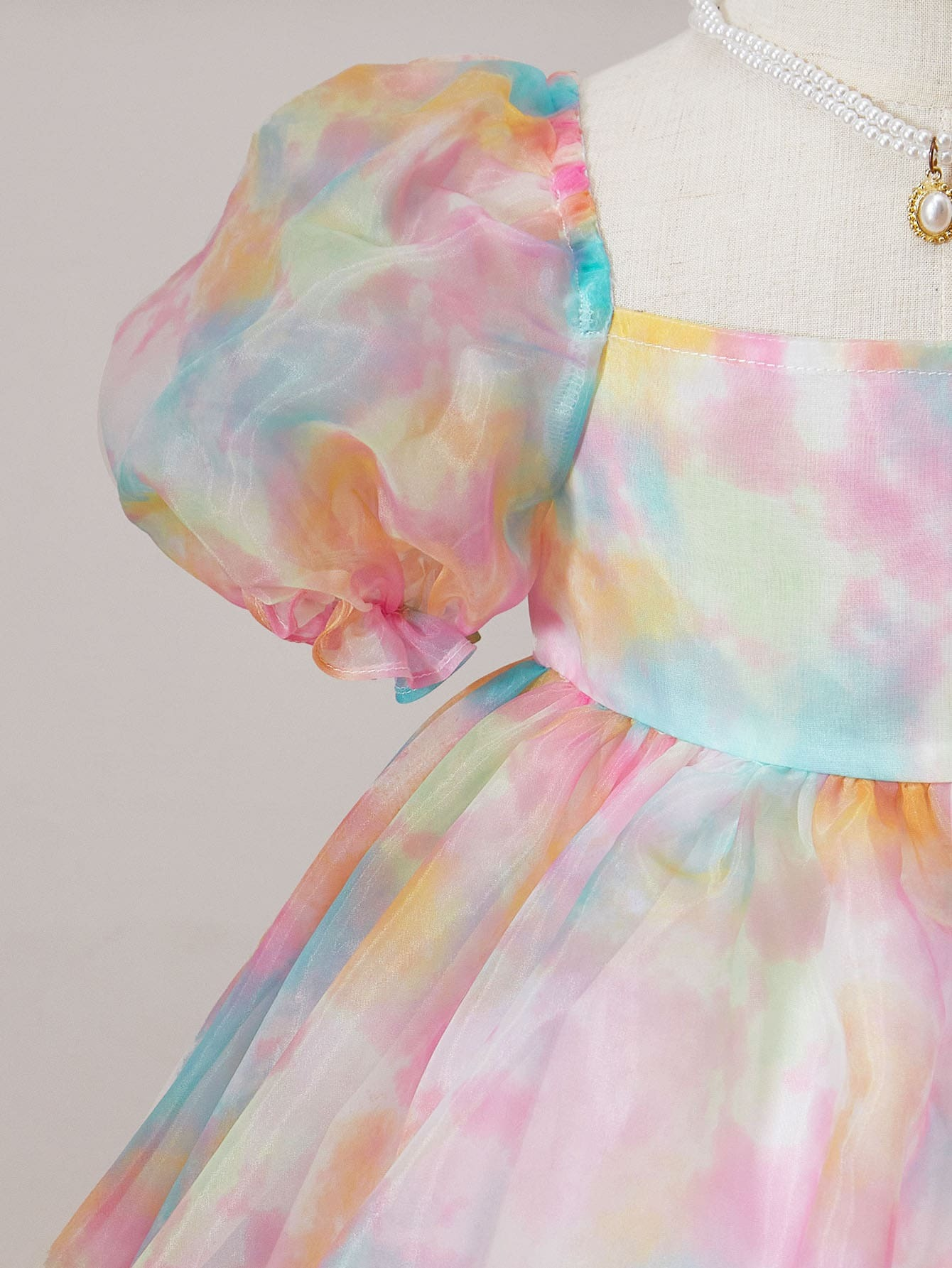 Baby Tie Dye Puff Sleeve Organza Dress