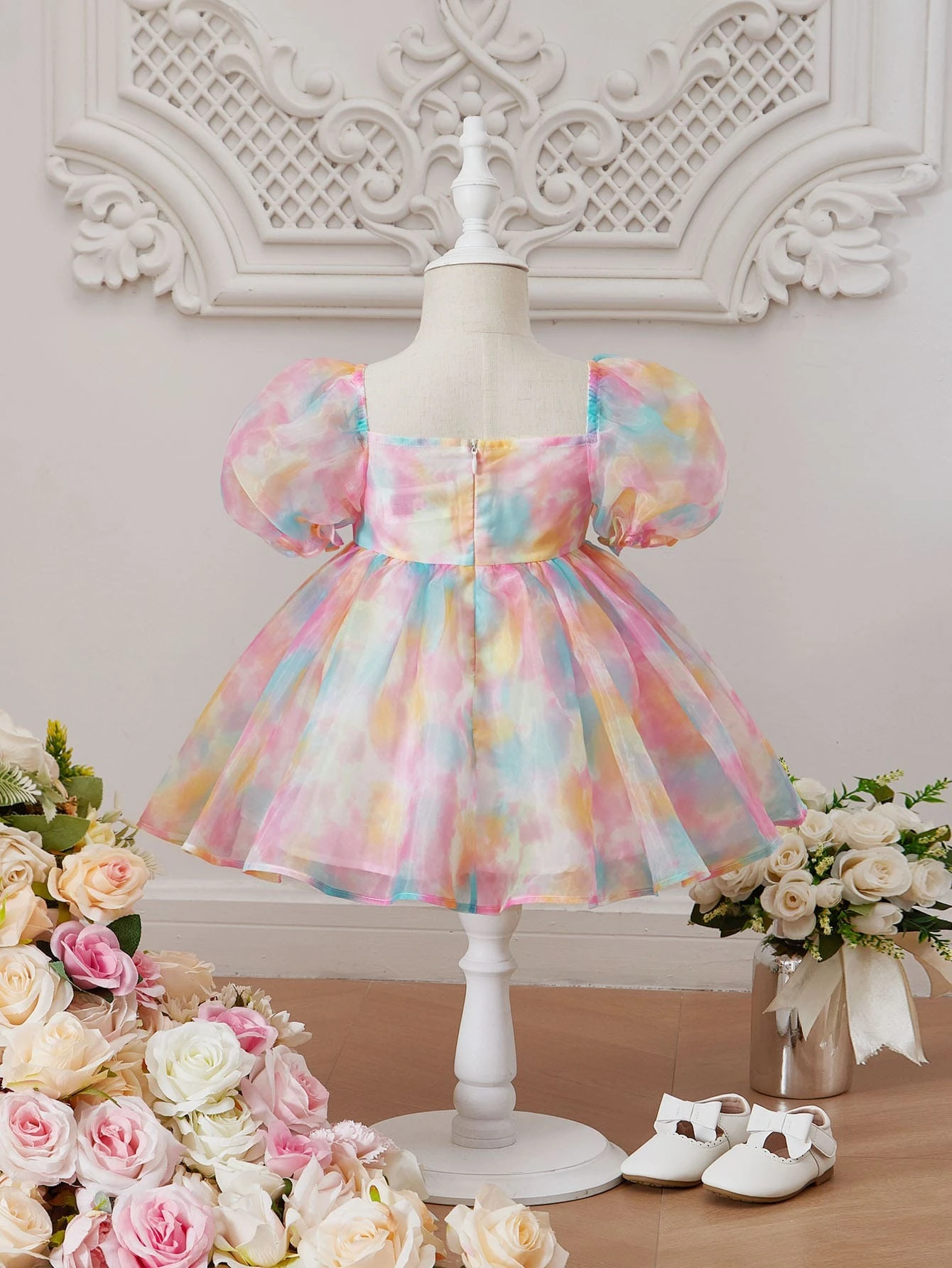 Baby Tie Dye Puff Sleeve Organza Dress