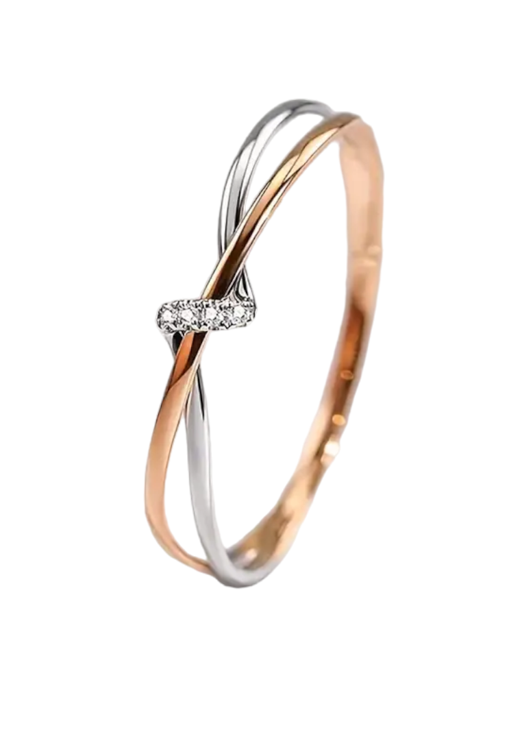 925 Sterling Silver Ring 14k Plated Simple Knot Design Paved Shining Zirconia