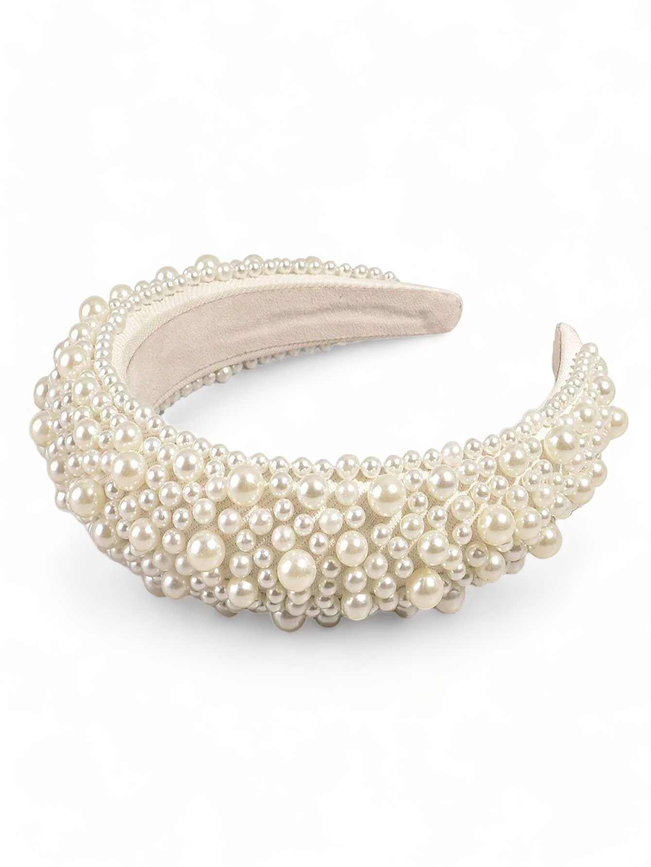 White Faux Pearl Decor Wide Headband