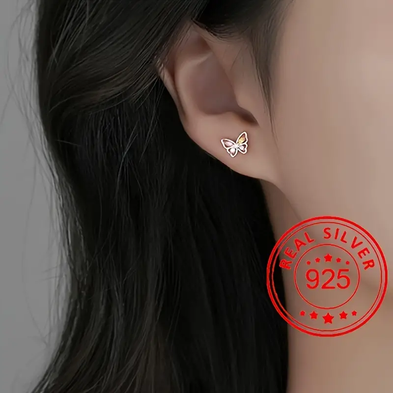 Mini 925 Sterling Silver Butterfly Design Stud Earrings