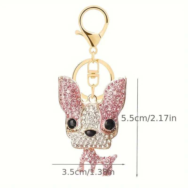 Pink Rhinestone Cute Puppy Creative Metal Keychain