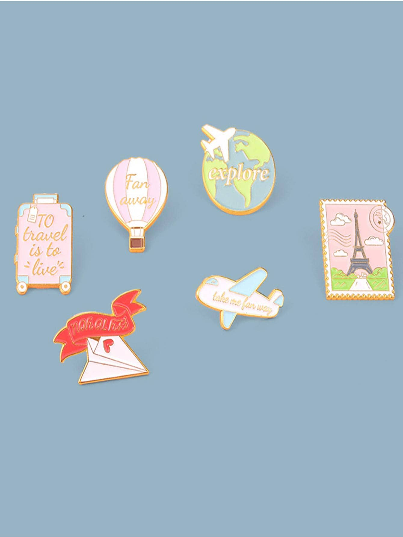 Set of five brooches featuring slogan graphics, allowing you to express your thoughts and statements through your accessories in a stylish and personalized way.