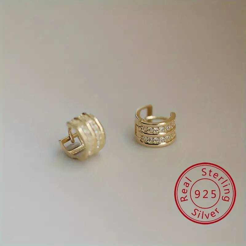 925 Sterling Silver Tiny Double Row Design Hoop Earrings