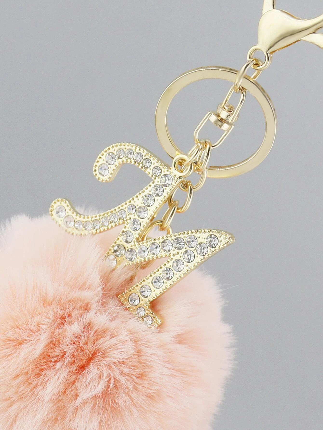 Fluffy Pompom with Dazzling Letter M Charm Keychain
