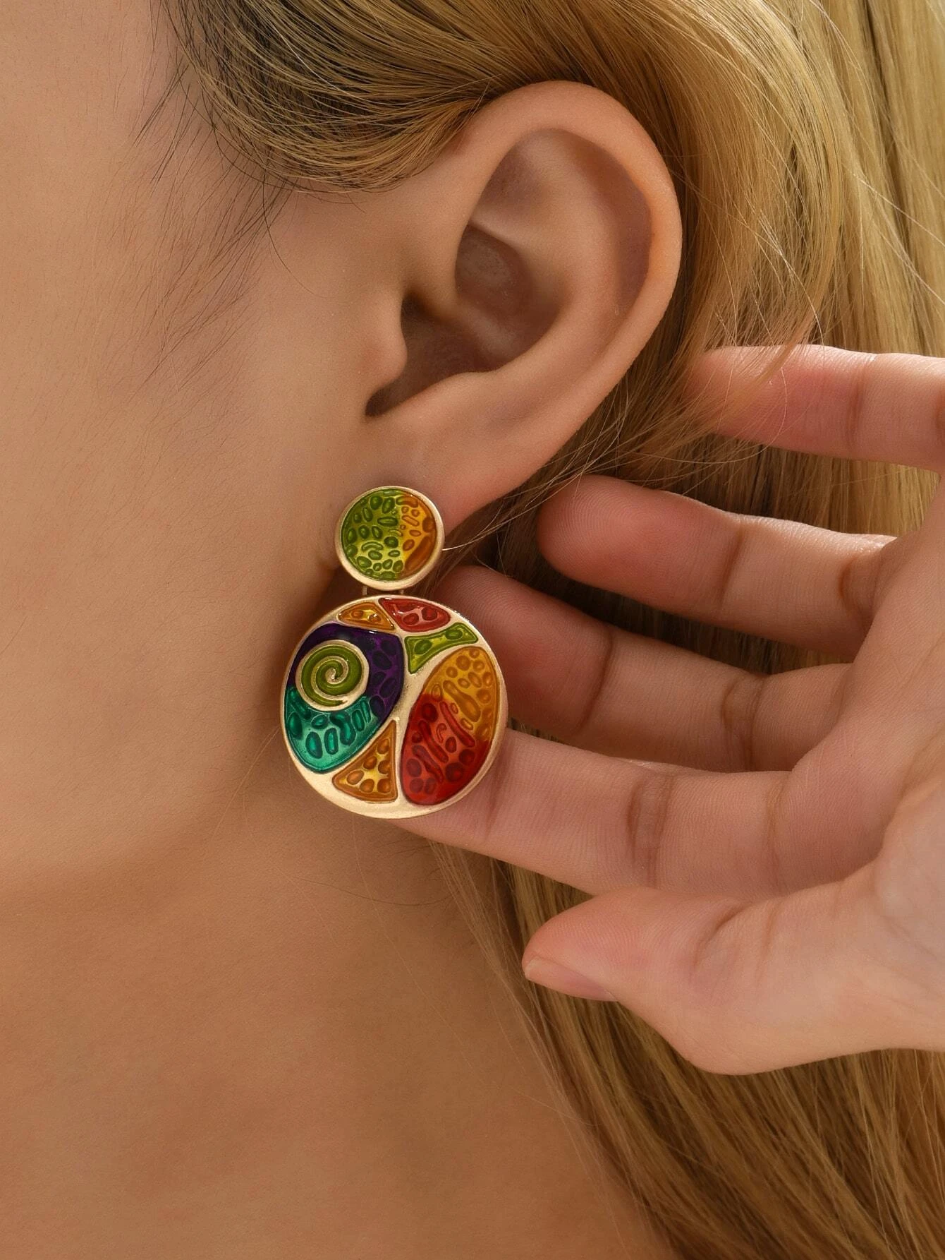 Color Block Round Drop Earrings on Display.
