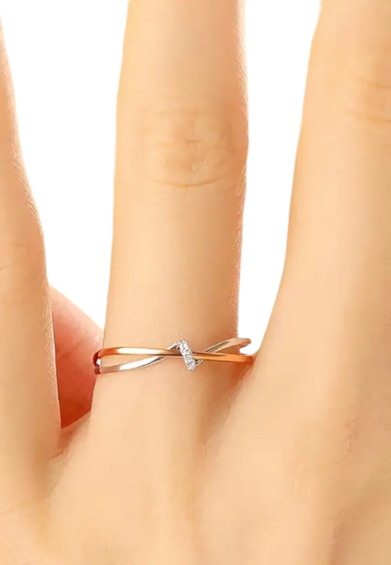 925 Sterling Silver Ring 14k Plated Simple Knot Design Paved Shining Zirconia