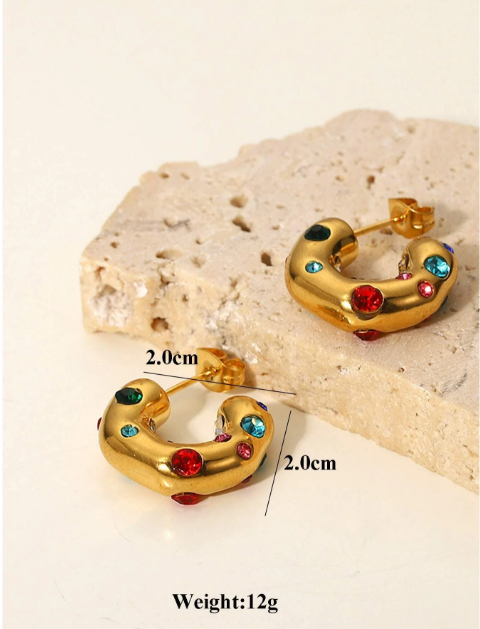 Cubic Zirconia Decor Cuff Hoop Earrings