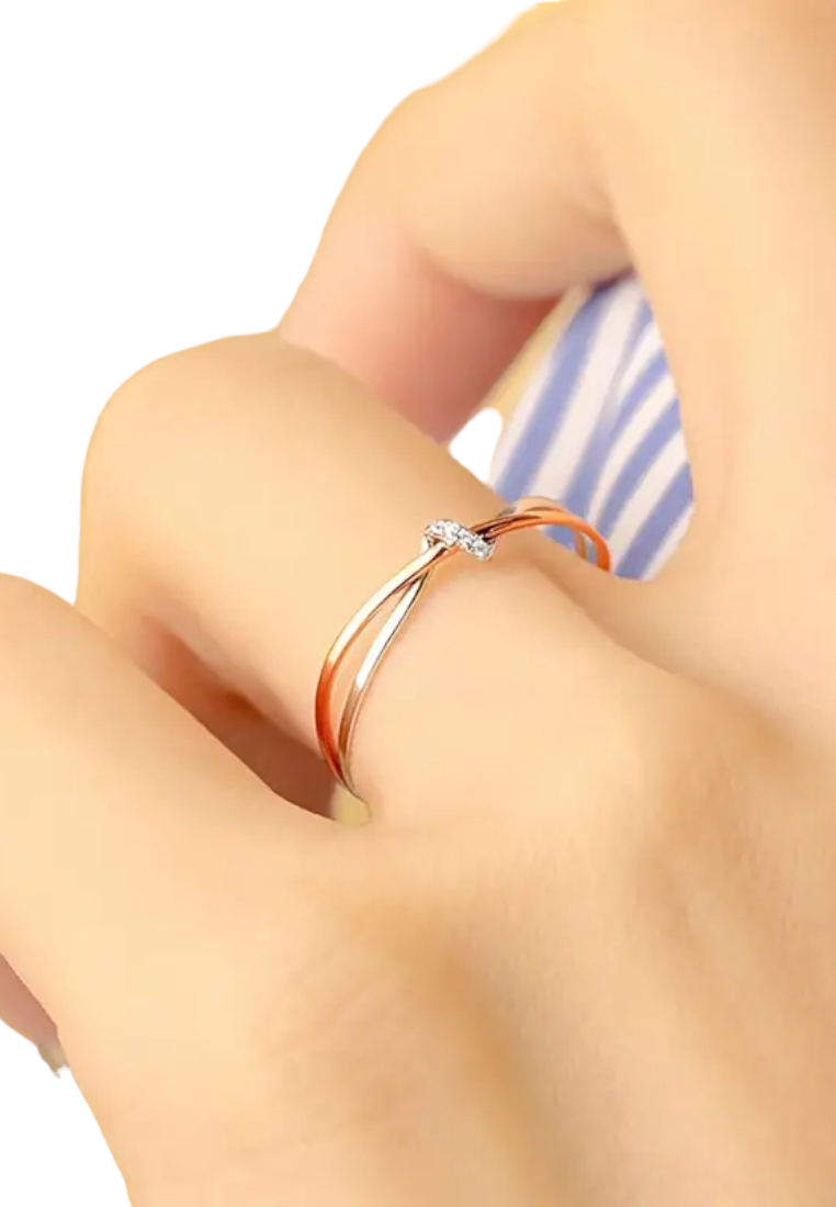 925 Sterling Silver Ring 14k Plated Simple Knot Design Paved Shining Zirconia
