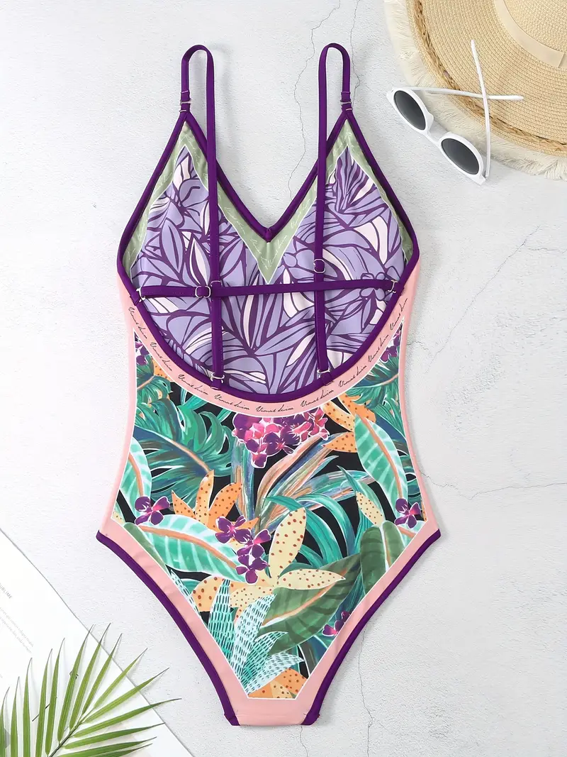 Reversible Tropical Print One-piece Swimsuit