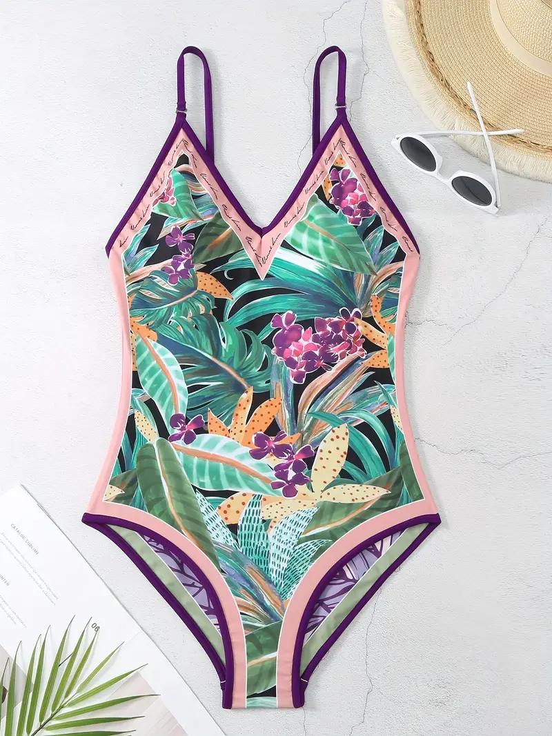 Reversible Tropical Print One-piece Swimsuit