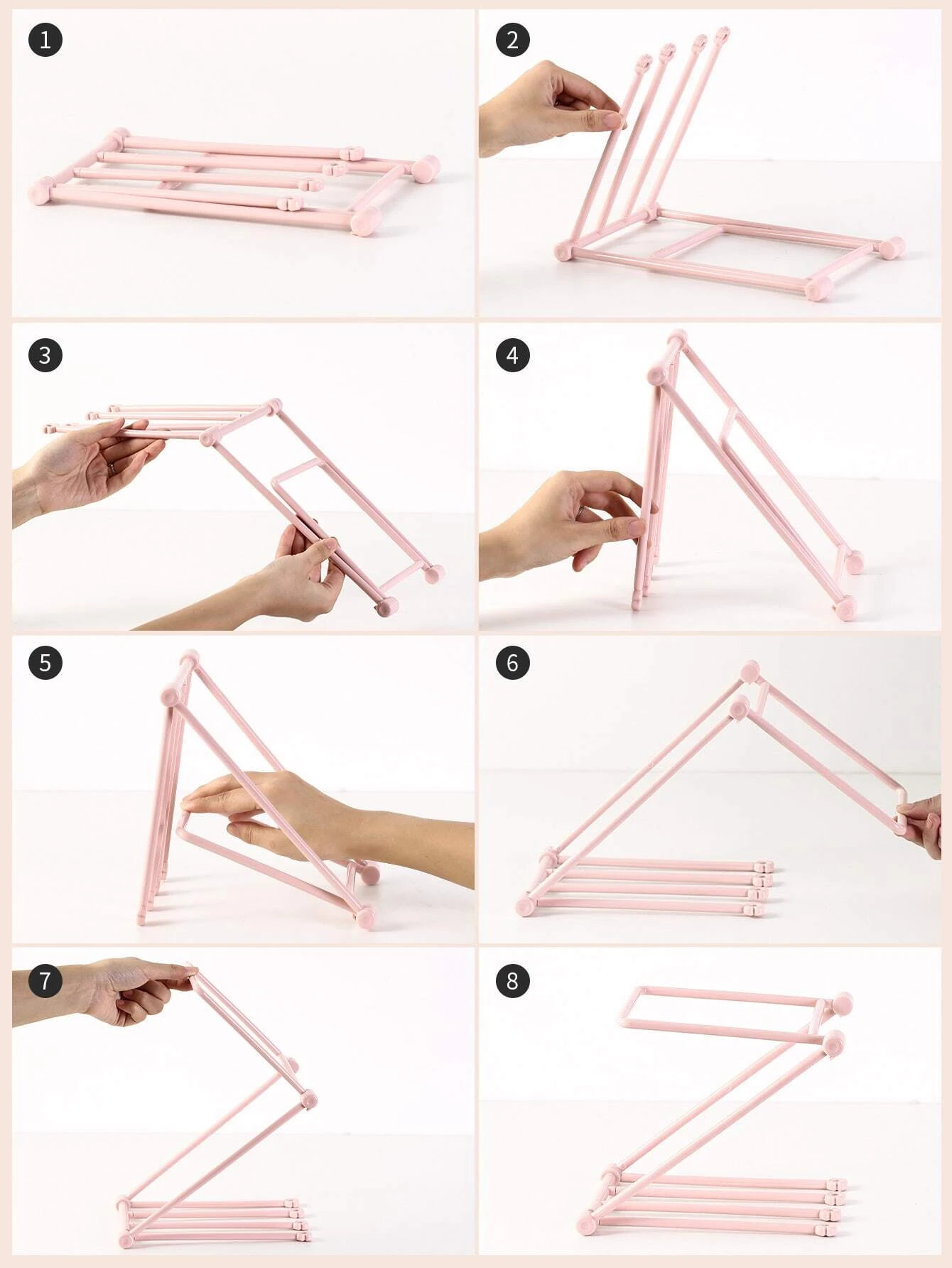 Foldable plastic rack for storing headwear, providing a convenient and space-saving solution for organizing your hats and accessories.