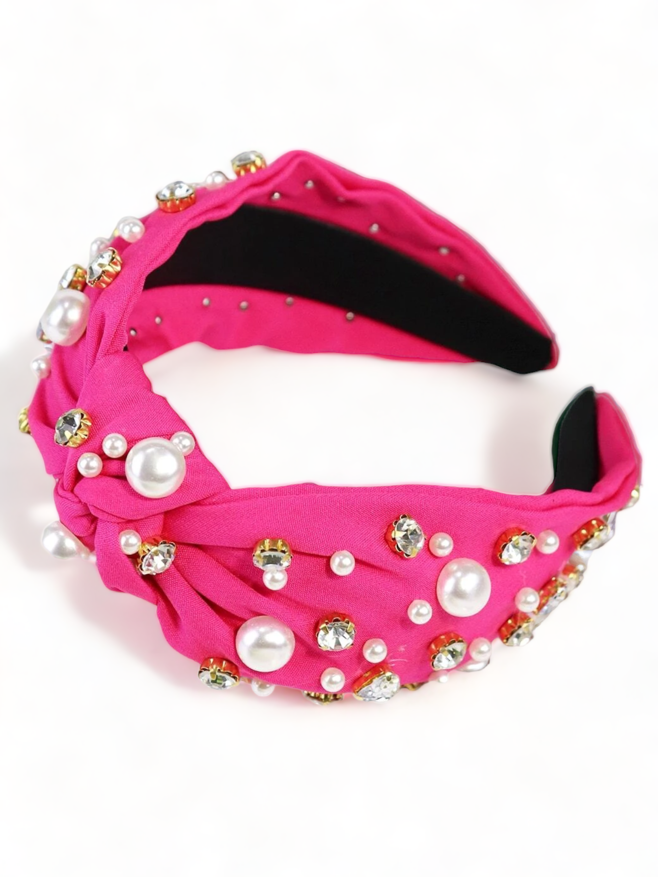 Hot Pink Rhinestone & Faux Pearl Decor Headband