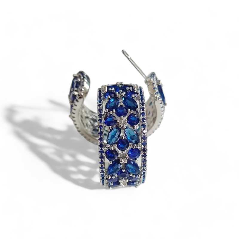 Blue Rhinestone Hoop Earrings