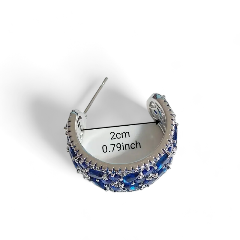 Blue Rhinestone Hoop Earrings