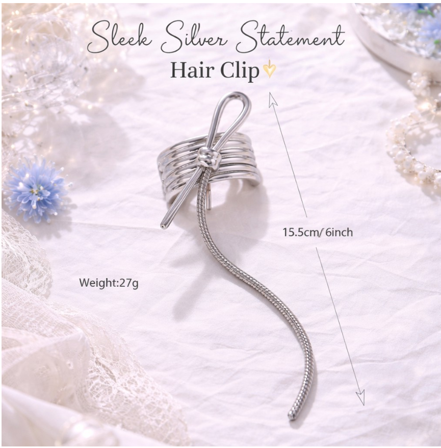 1pc Sleek Silver Statement Hair Clip