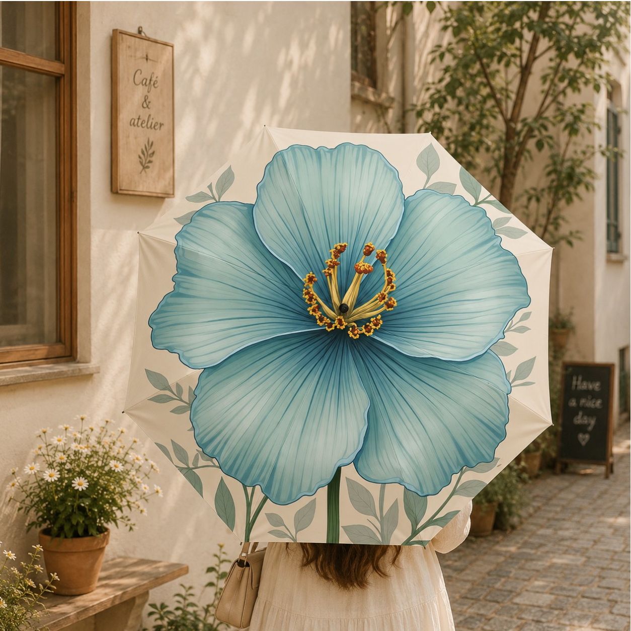 Large Blue Flower Umbrell