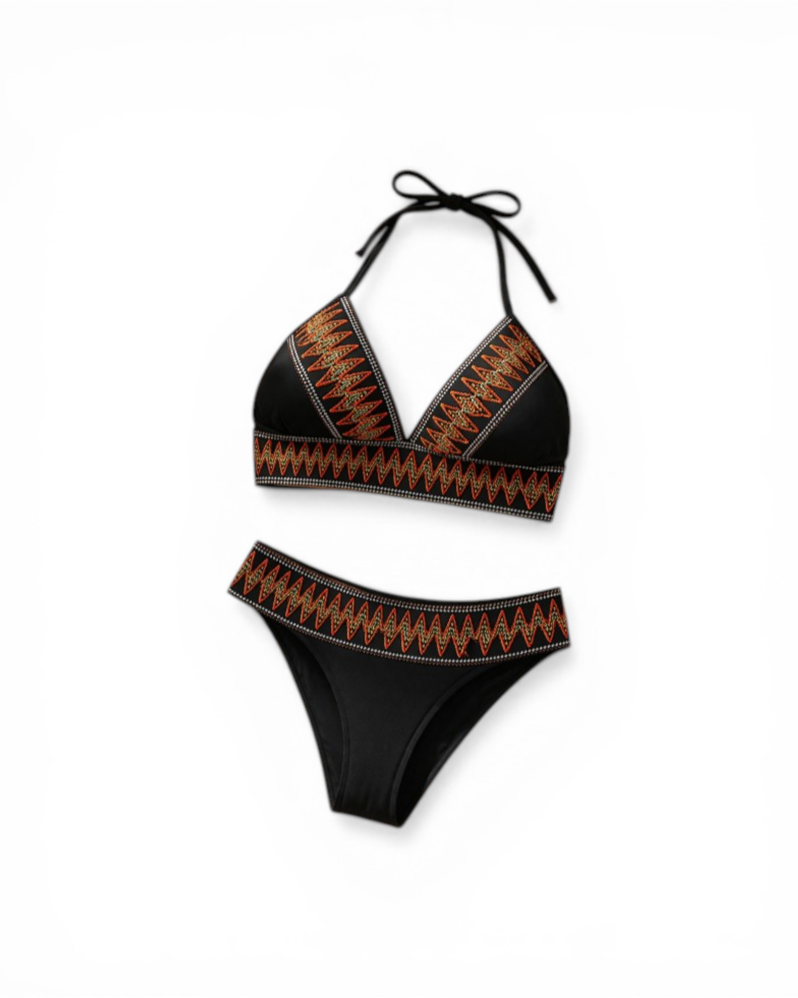 Chevron Tape Bikini Set Halter Triangle Bra & High Waisted Bottom