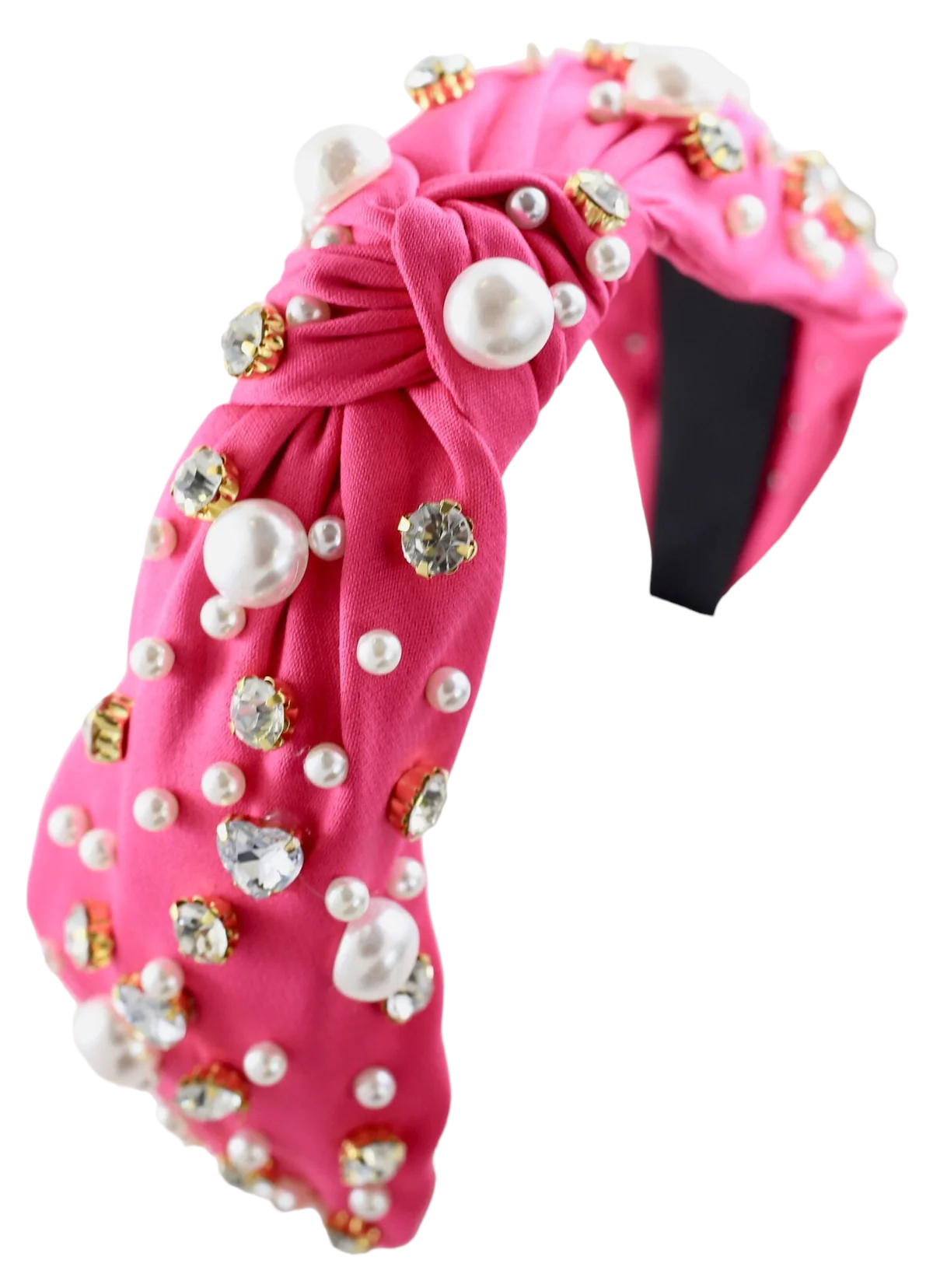Hot Pink Rhinestone & Faux Pearl Decor Headband