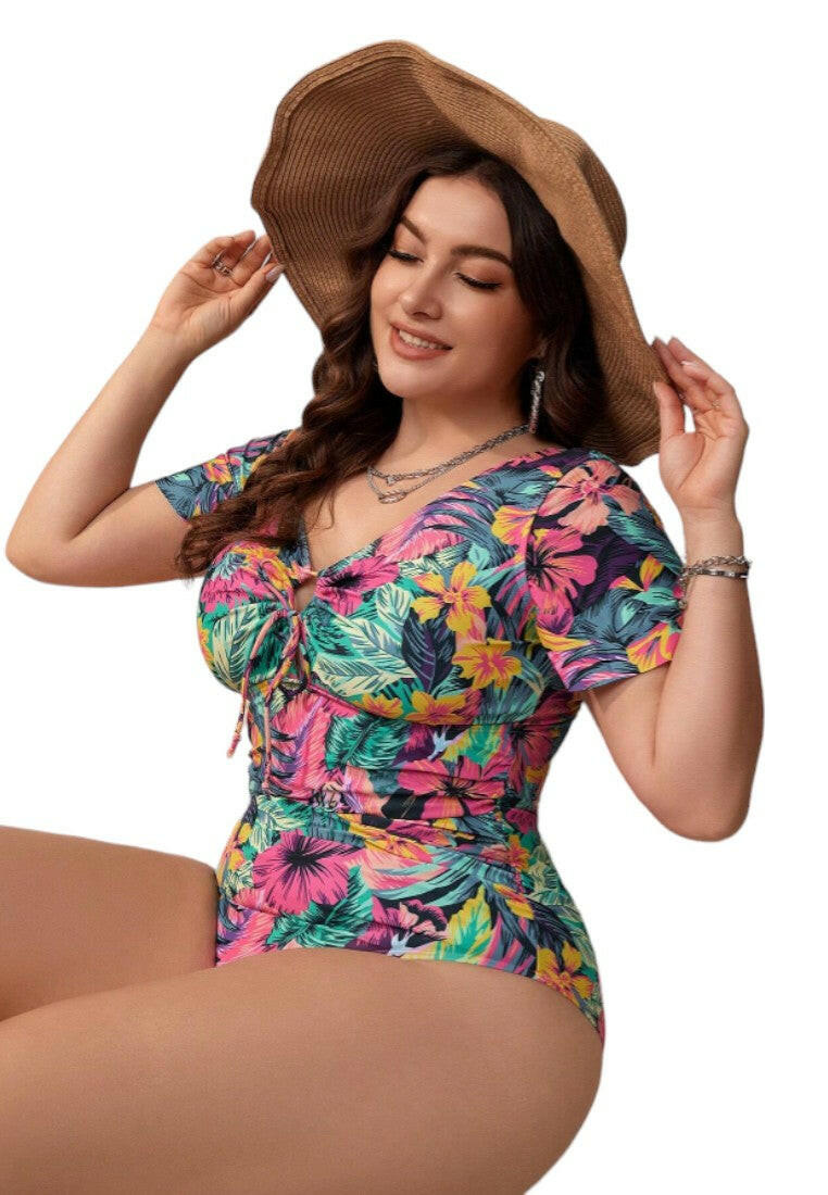 Plus Size Tropical Plant  Swimwear