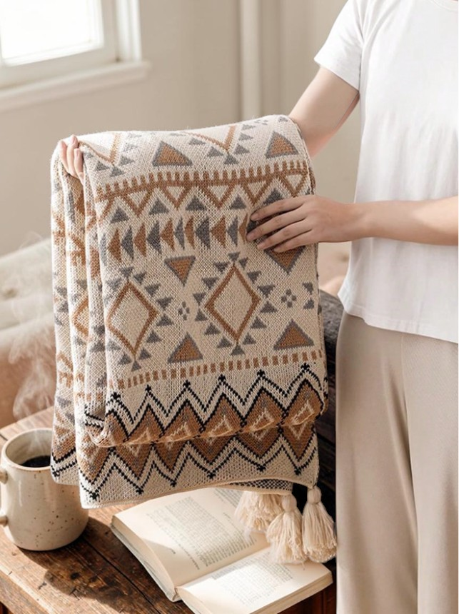 Geometric Pattern Knit Throw Blanket