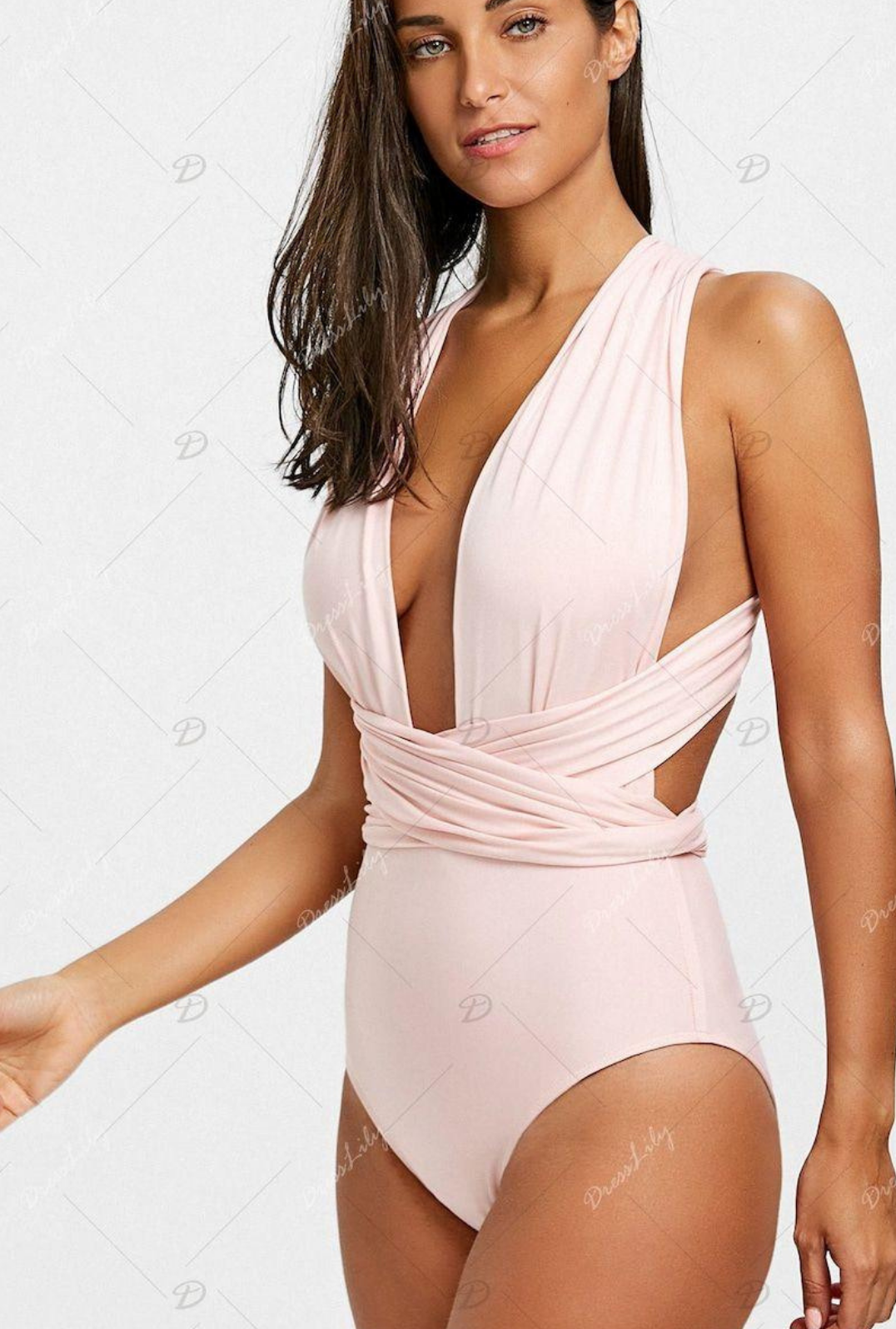 Plunging neck criss cross swimwear